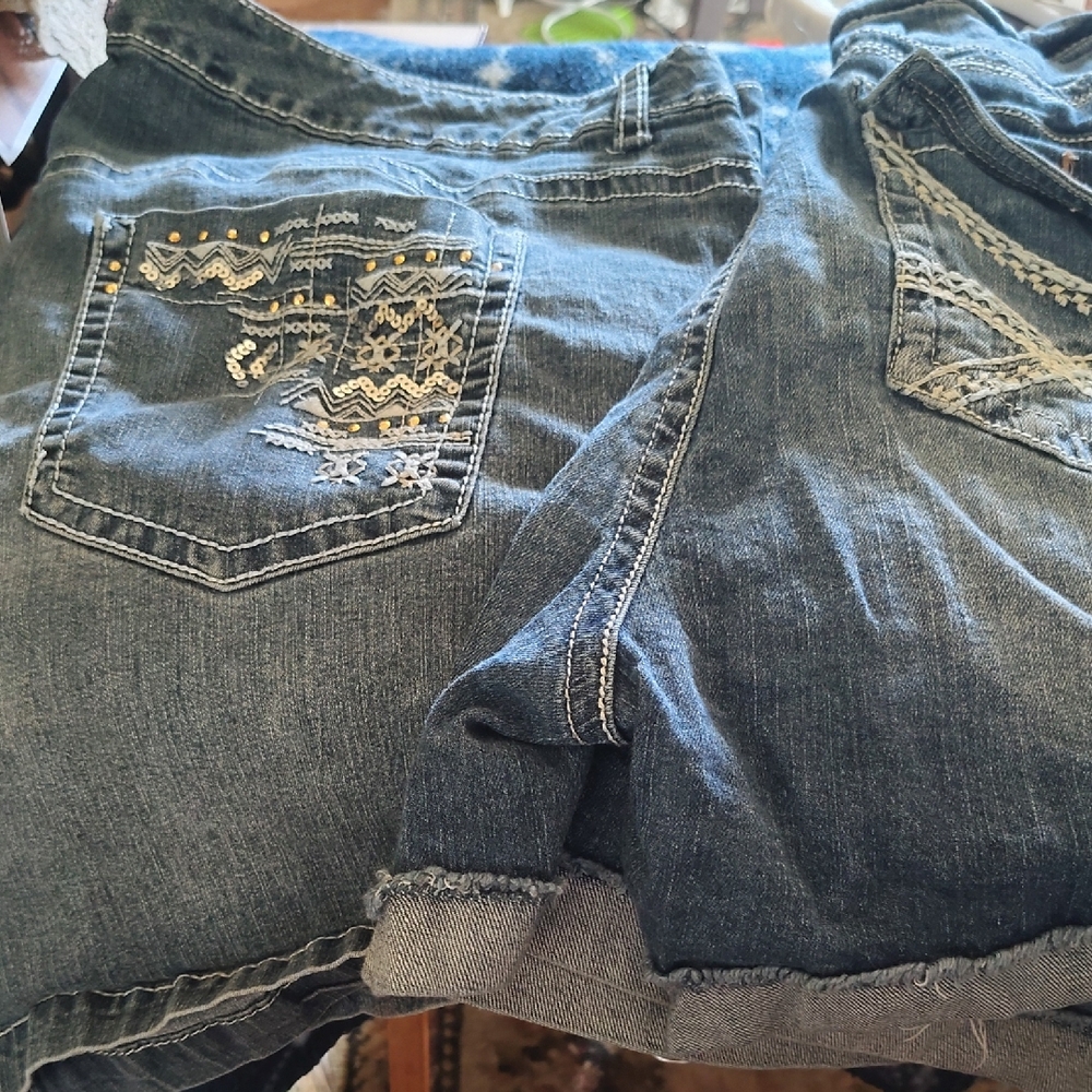 Faded Glory Blue Jean Shorts with Embroidery